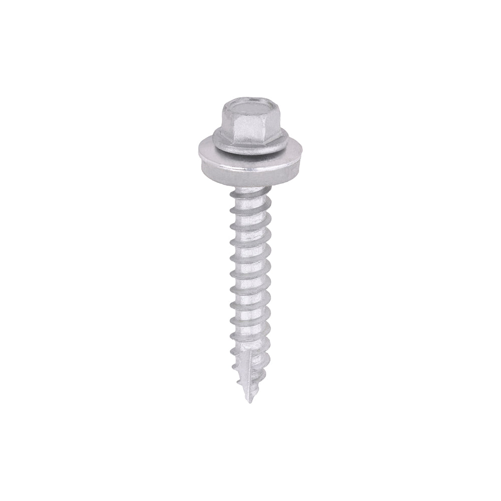 TIMCO Metal Construction Thin Sheet Metal to Timber Screws, Hex, EPDM Washer, Slash Point, Exterior, Silver Organic, 6.3 x 45, Pack of 90