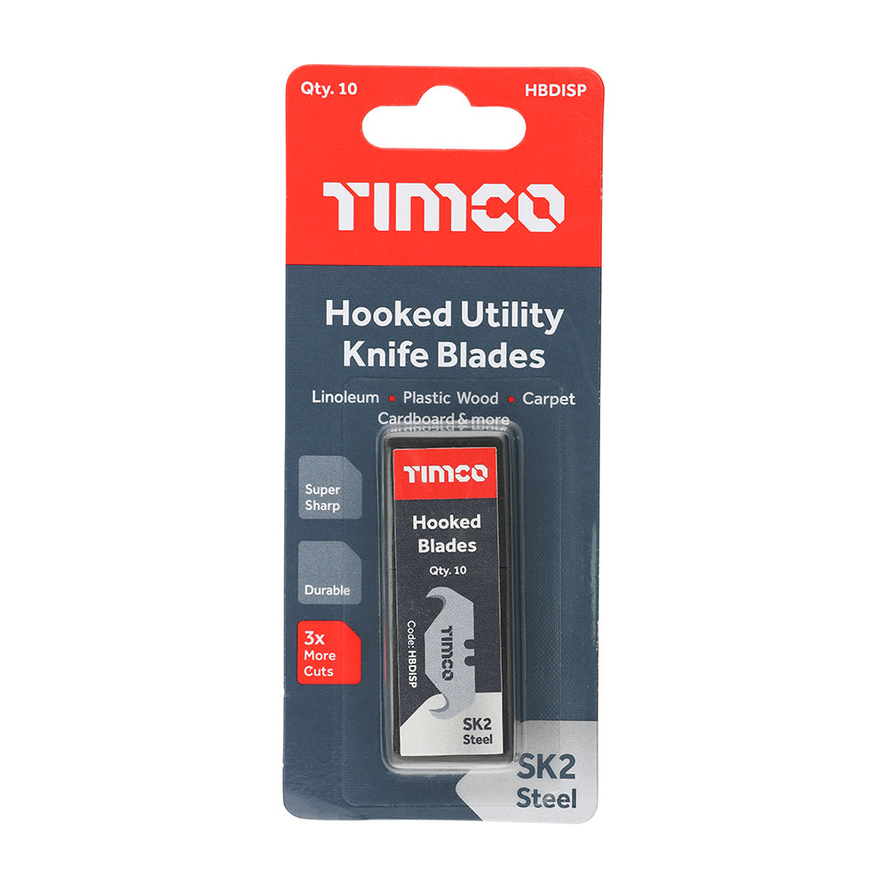 TIMCO Hooked Utility Knife Blades, 51 x 19 x 0.6, Pack of 10