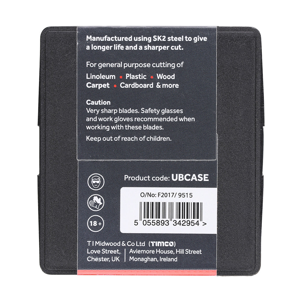 TIMCO Utility Knife Blades, 60 x 19 x 0.6, Pack of 100, UBCASE