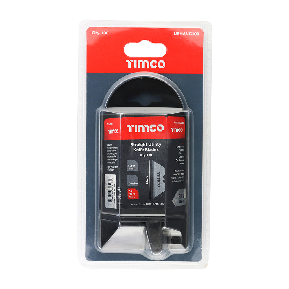 TIMCO Utility Knife Blades, 60 x 19 x 0.6, Pack of 100, UBHANG100